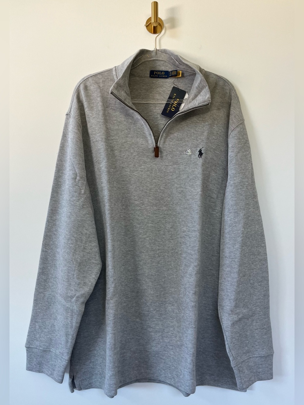 Polo Ralph Lauren Men’s Estate-Rib Quarter-Zip Pullover Cotton Light Gray XXL